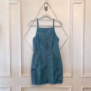 Le Lis Teal High Neck Cargo Mini Utlity Dress